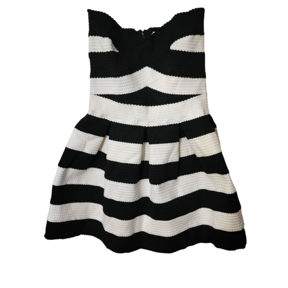 Carapace sz M medium b&w striped strapless dress